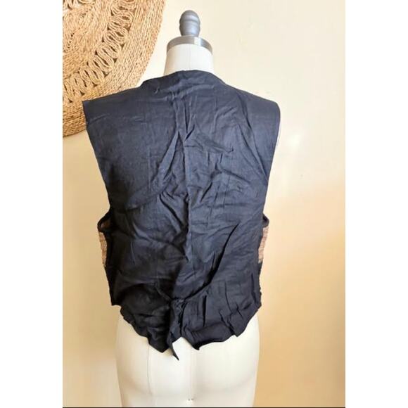 AJNY NYC Woven Leather Vest Boho Western Patchwork Multicolor Size L Handmade - Picture 6 of 7
